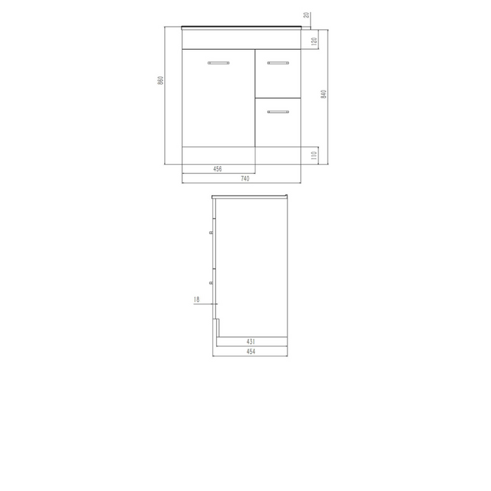 Azzura Ultra Series 75cm Vanity with 2 Doors and 2 Drawer