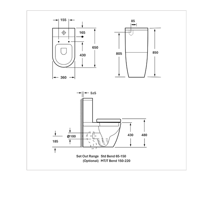 Azzura Series Ambulant Wall Faced Toilet Suite