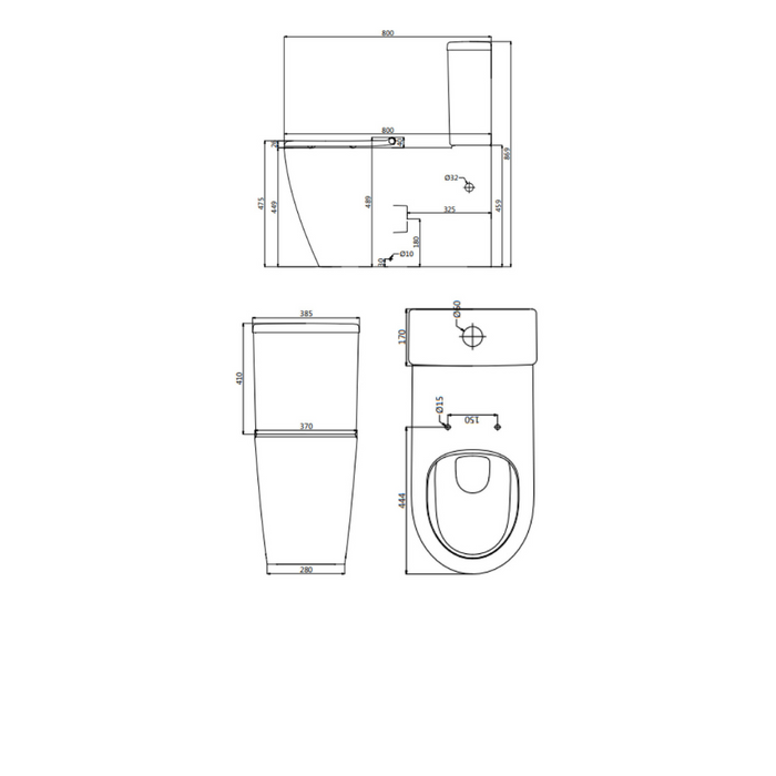 Azzura Wave Care 800 Rimless Wall Faced Dual Flush Back