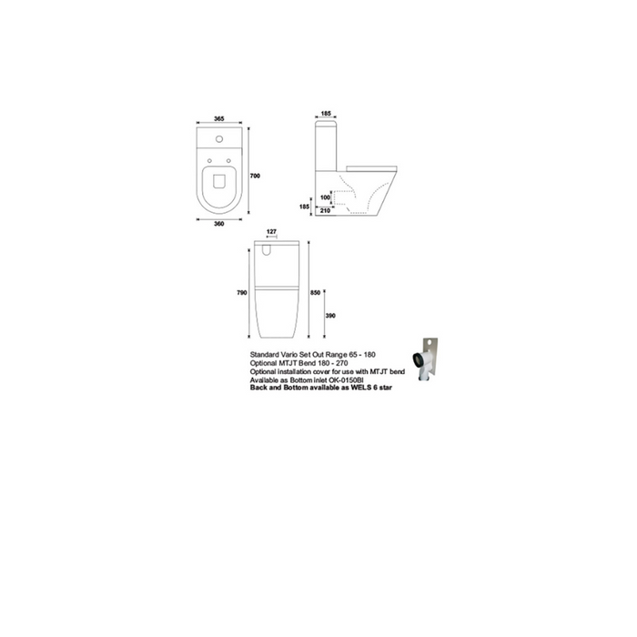 Azzura Cal Universal Wall Faced Toilet Suite  With Duraplas Soft Close Seat