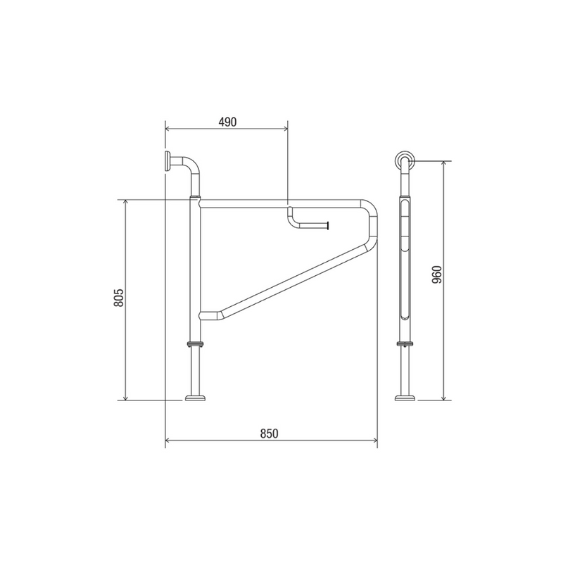 Conserv Swinglock® 850mm Side Assist Rail With Toilet Paper Holder