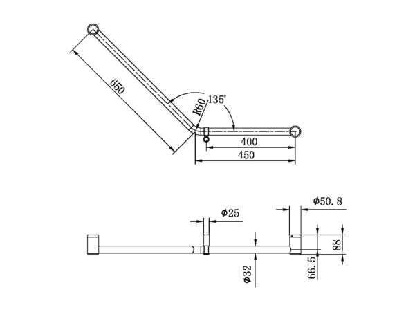 Nero Mecca Care 32mm Ambulant 45 Degree Bent Tube Grab Rail 450x650mm