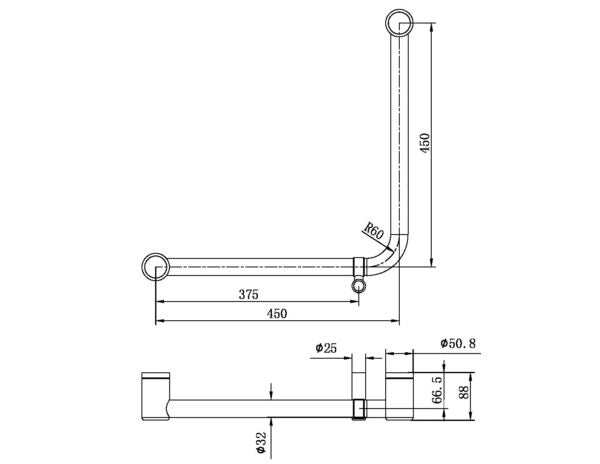 Nero Mecca Care 32mm Ambulant 90 Degree Bent Tube Grab Rail 450x450mm
