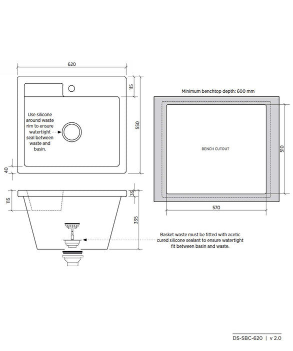 SEIMA Eva 620 Ceramic Laundry Sink, 45 Litre