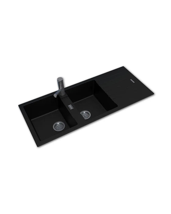 Arete Stone Double Bowl Kitchen Sink with Drainboard (Top/Flush/Undermount) 1160*500*200mm