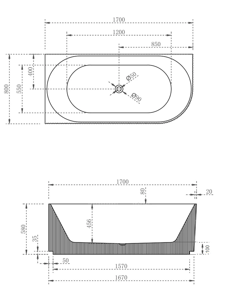 Cassa Design V-Groove Corner Back To Wall Bath