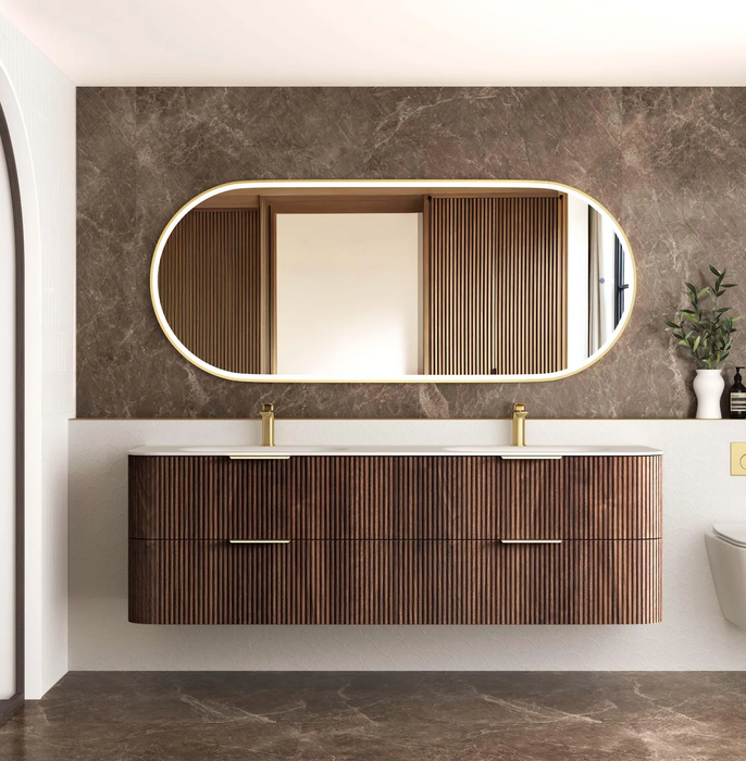 Otti Havana Sable Walnut Fluted Wall Hung Curve Vanity
