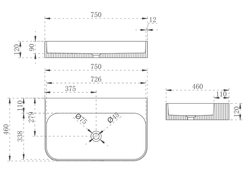 Cassa Design V-Groove Wall Hung Basin