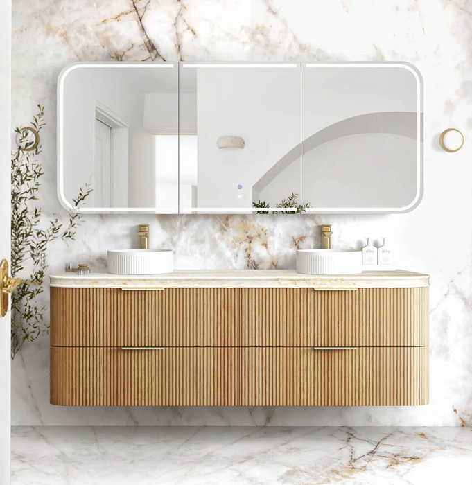 Otti Havana Woodland Oak Fluted Wall Hung Curve Vanity
