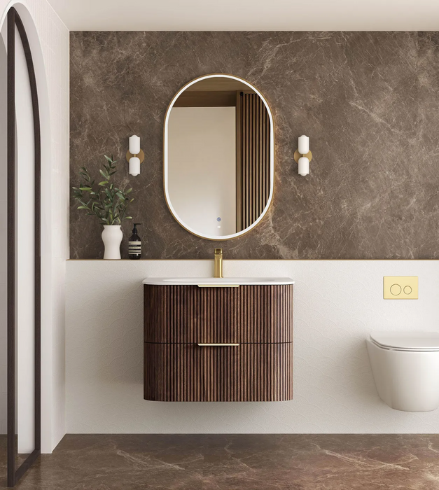 Otti Havana Sable Walnut Fluted Wall Hung Curve Vanity
