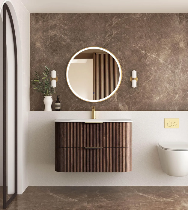 Otti Havana Sable Walnut Fluted Wall Hung Curve Vanity