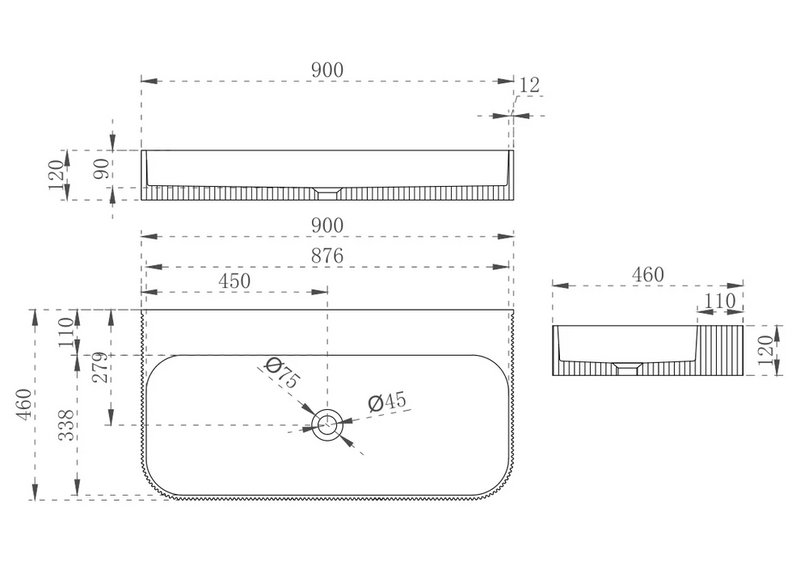 Cassa Design V-Groove Wall Hung Basin