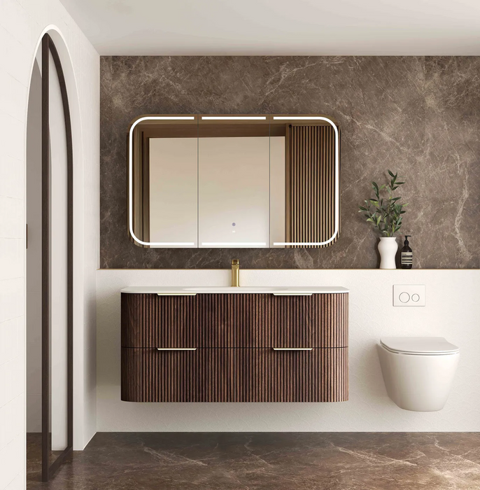 Otti Havana Sable Walnut Fluted Wall Hung Curve Vanity