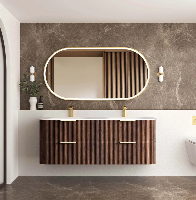 Otti Havana Sable Walnut Fluted Wall Hung Curve Vanity