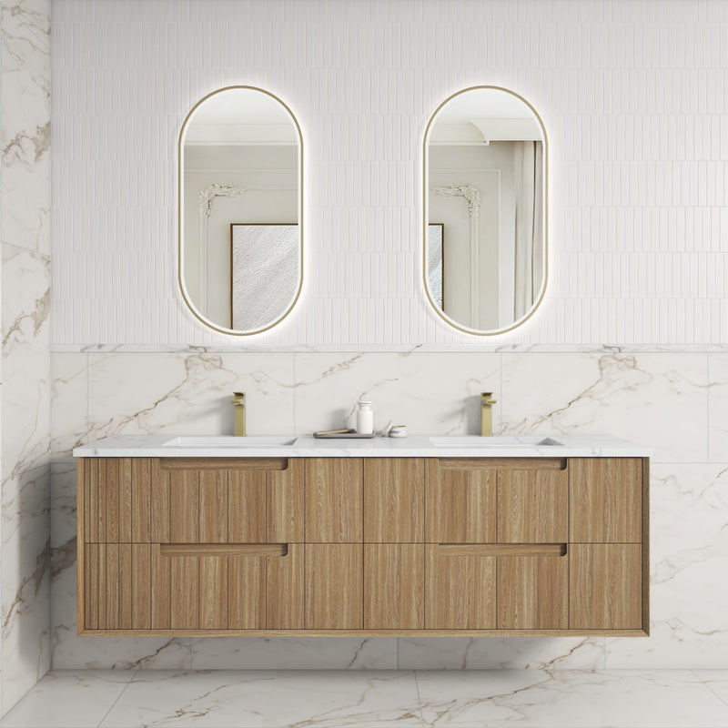 Aulic Voulari Framed Wall Hung Vanity - Harvest Oak