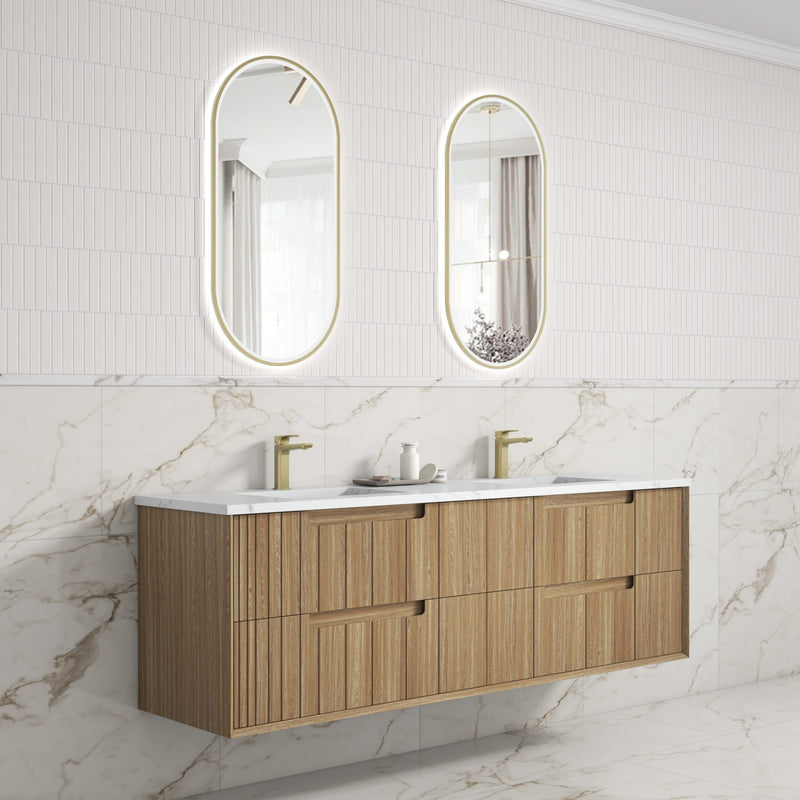 Aulic Voulari Framed Wall Hung Vanity - Harvest Oak