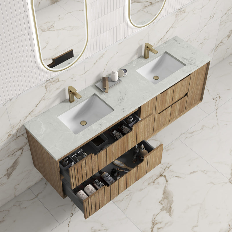 Aulic Voulari Framed Wall Hung Vanity - Harvest Oak