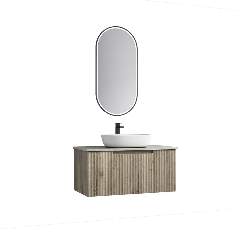 Aulic Calder Wall Hung Wave Groove Finger Pull Cabinet