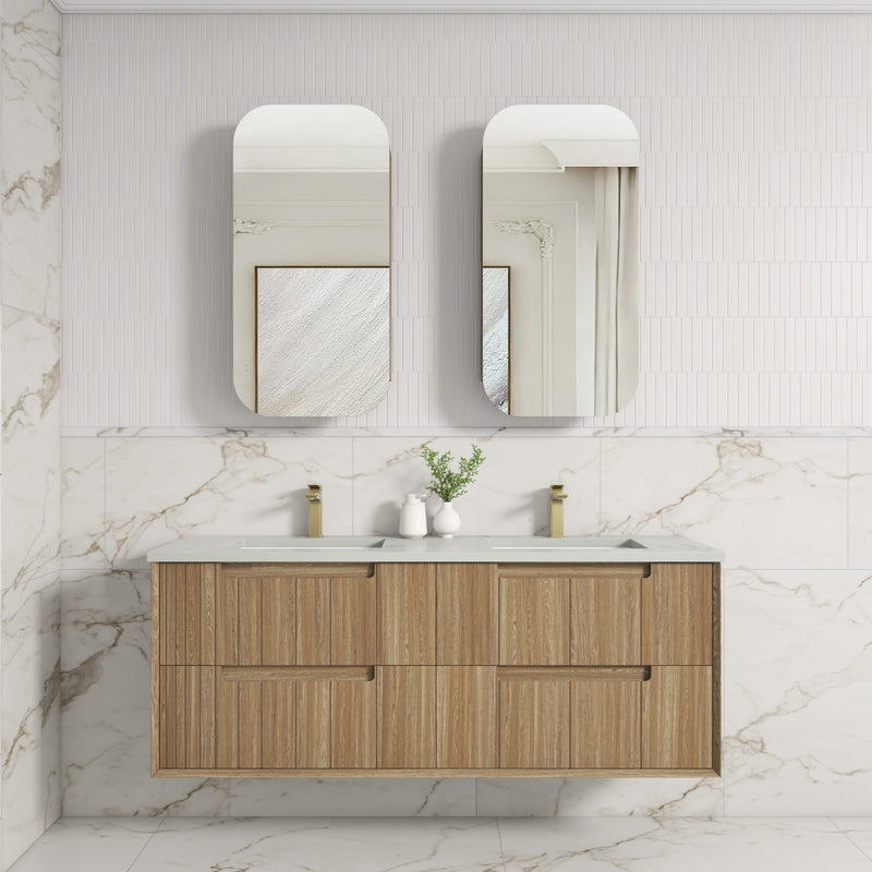Aulic Voulari Framed Wall Hung Vanity - Harvest Oak