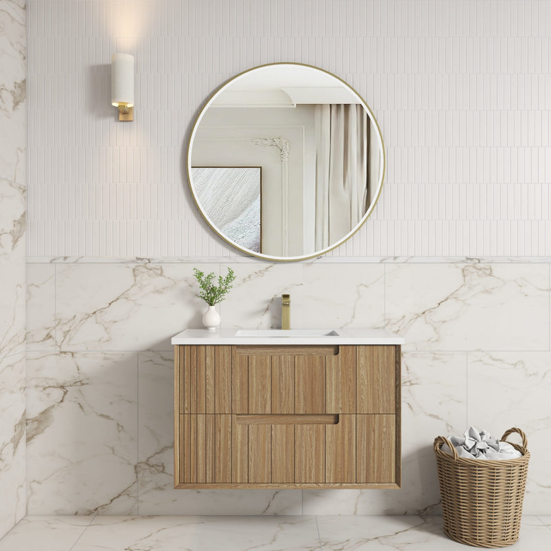 Aulic Voulari Framed Wall Hung Vanity - Harvest Oak