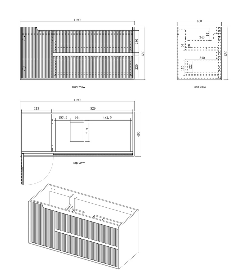 Otti Byron Fluted Woodland Oak Wall Hung Vanity