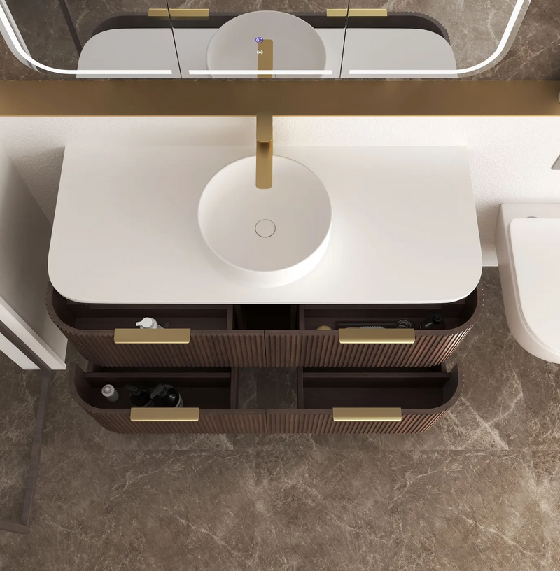Otti Havana Sable Walnut Fluted Wall Hung Curve Vanity