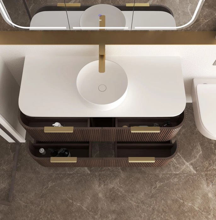 Otti Havana Sable Walnut Fluted Wall Hung Curve Vanity