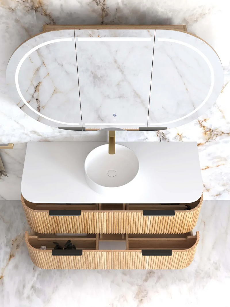 Otti Havana Woodland Oak Fluted Wall Hung Curve Vanity