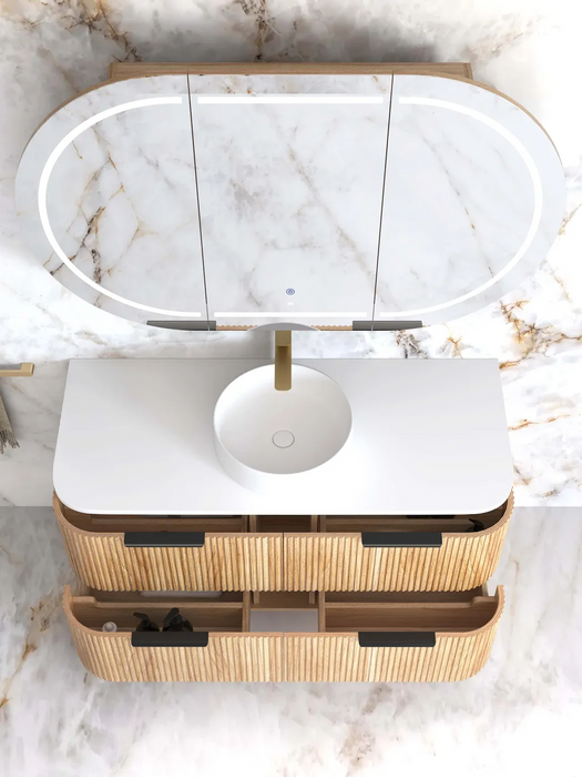 Otti Havana Woodland Oak Fluted Wall Hung Curve Vanity