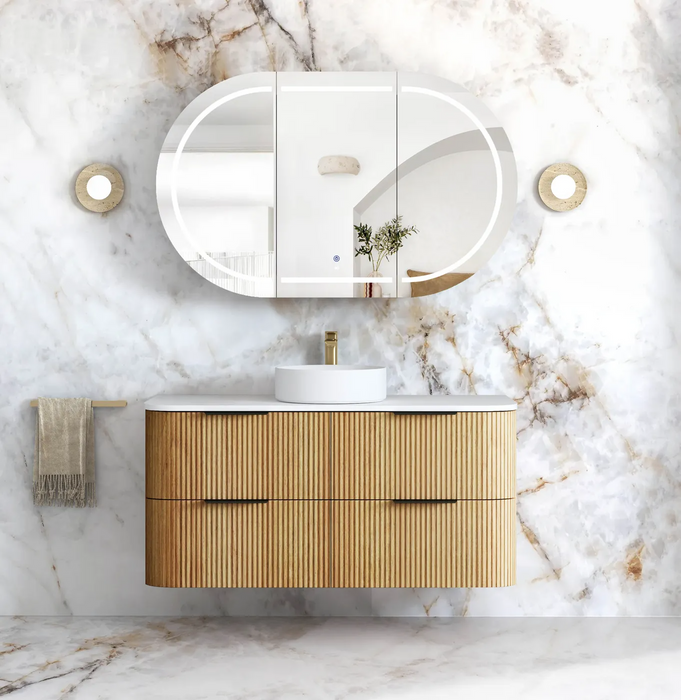 Otti Havana Woodland Oak Fluted Wall Hung Curve Vanity