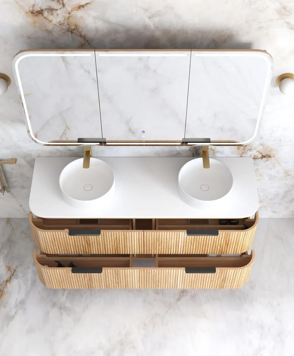 Otti Havana Woodland Oak Fluted Wall Hung Curve Vanity