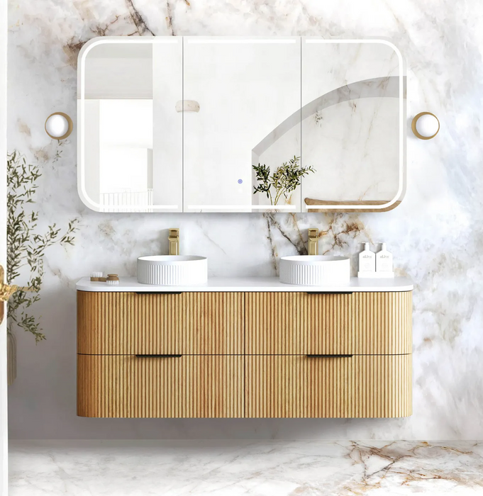 Otti Havana Woodland Oak Fluted Wall Hung Curve Vanity