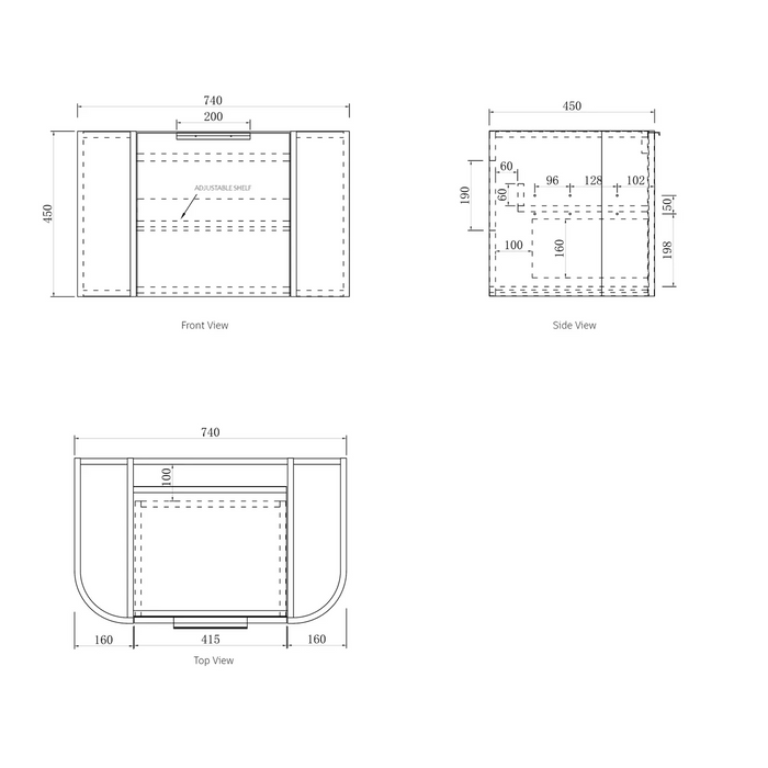 Otti Bondi Natural Oak Wall Hung Curve Vanity