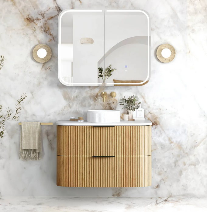 Otti Havana Woodland Oak Fluted Wall Hung Curve Vanity
