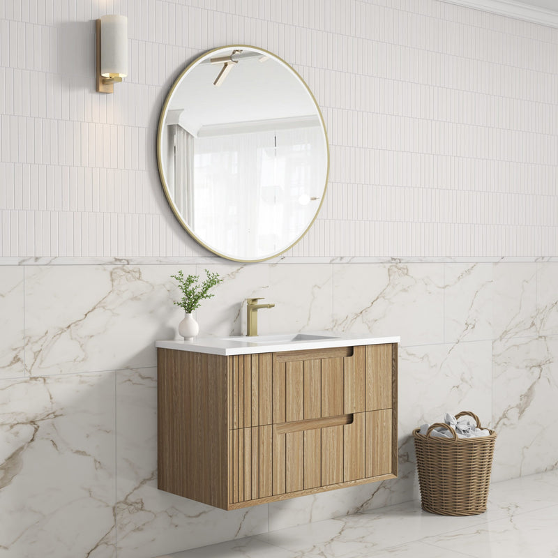 Aulic Voulari Framed Wall Hung Vanity - Harvest Oak