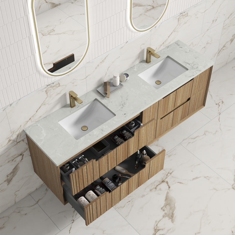 Aulic Voulari Framed Wall Hung Vanity - Harvest Oak
