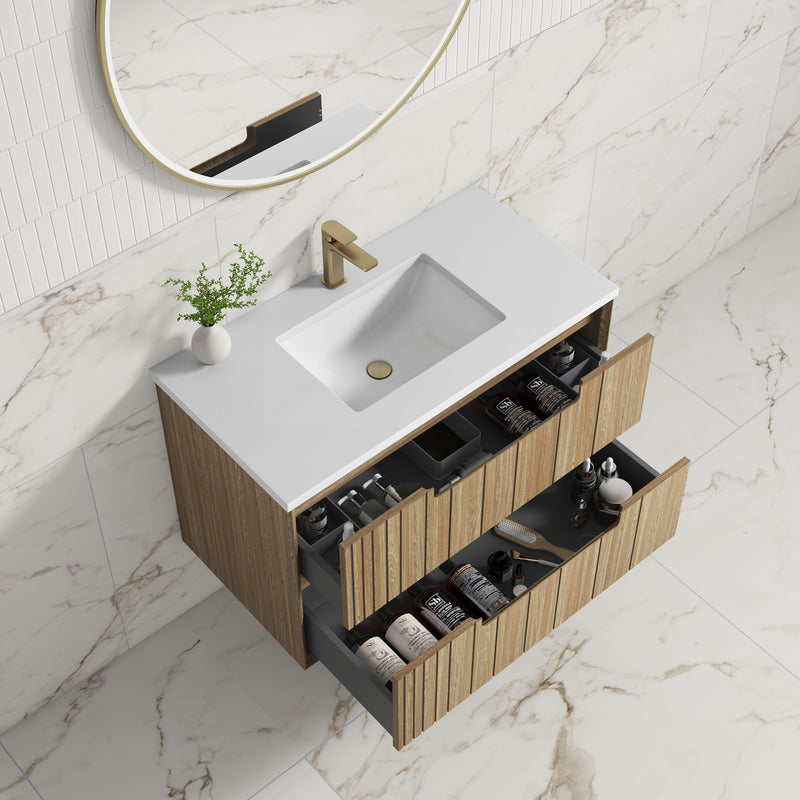 Aulic Voulari Framed Wall Hung Vanity - Harvest Oak