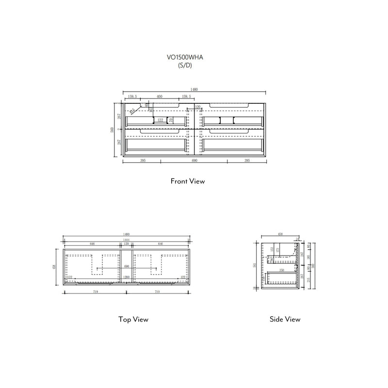 Aulic Voulari Framed Wall Hung Vanity - Harvest Oak
