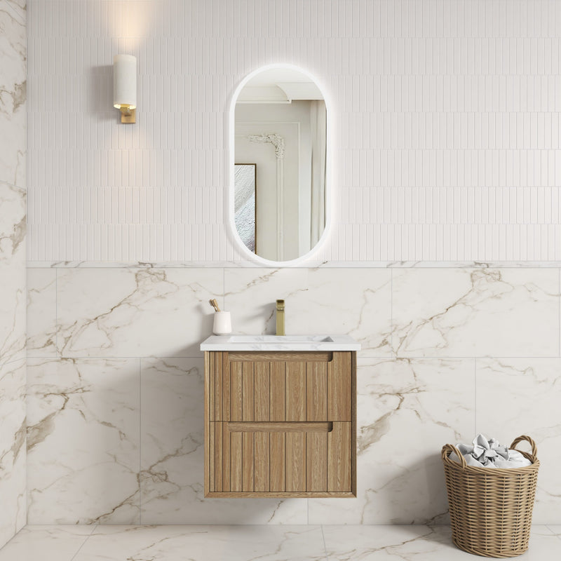 Aulic Voulari Framed Wall Hung Vanity - Harvest Oak