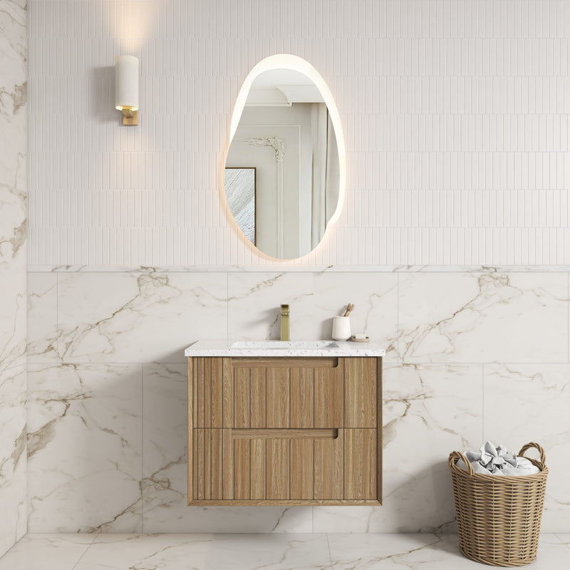Aulic Voulari Framed Wall Hung Vanity - Harvest Oak