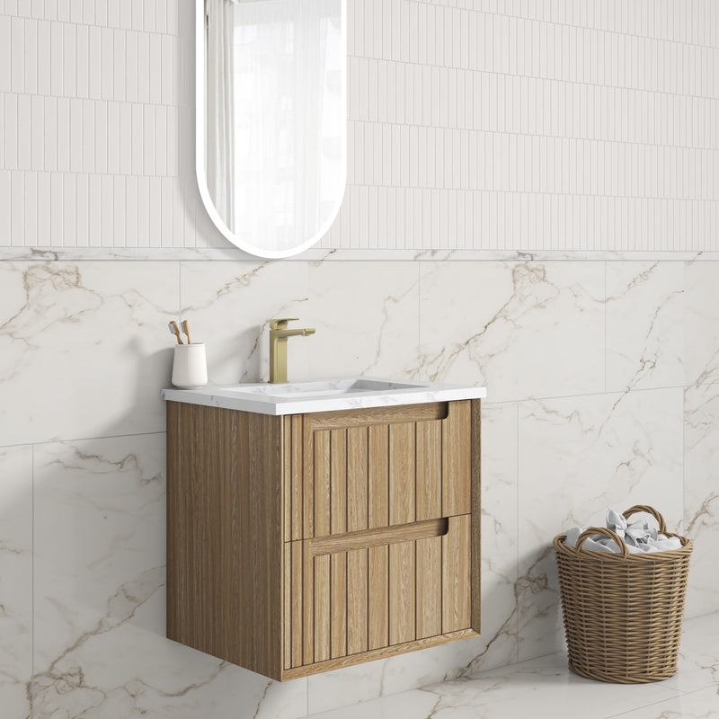 Aulic Voulari Framed Wall Hung Vanity - Harvest Oak
