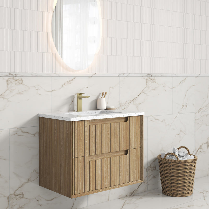 Aulic Voulari Framed Wall Hung Vanity - Harvest Oak