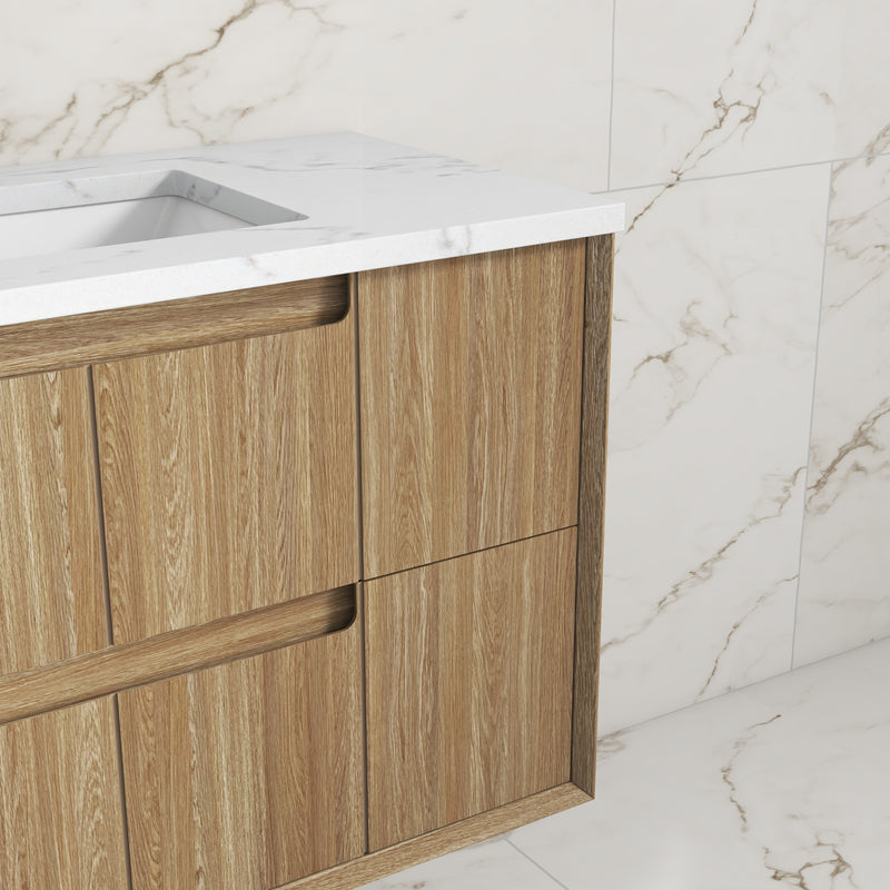 Aulic Voulari Framed Wall Hung Vanity - Harvest Oak