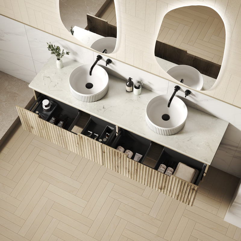 Aulic Calder Wall Hung Wave Groove Finger Pull Cabinet