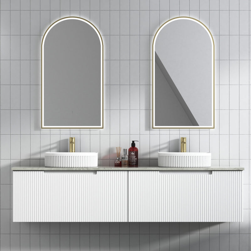Aulic Perla Mark II Wall Hung V Groove Matte White Finger Pull Cabinet