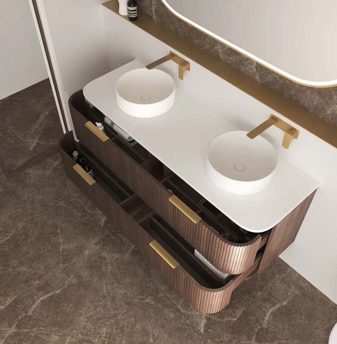 Otti Havana Sable Walnut Fluted Wall Hung Curve Vanity