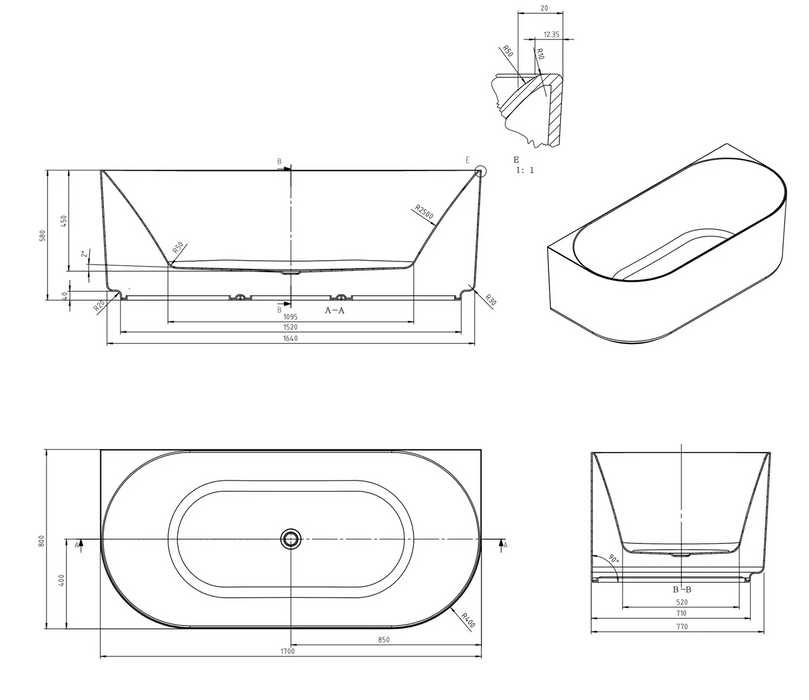 Otti Attica Celine 1700 Bath with Overflow
