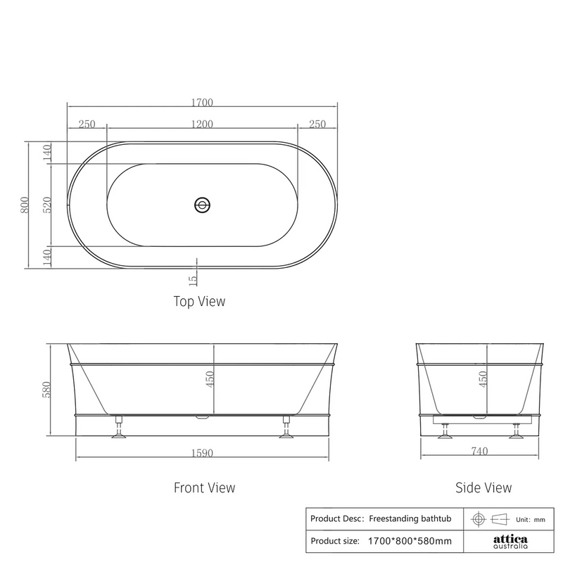 Otti Attica Bondi Freestanding Bath No Overflow