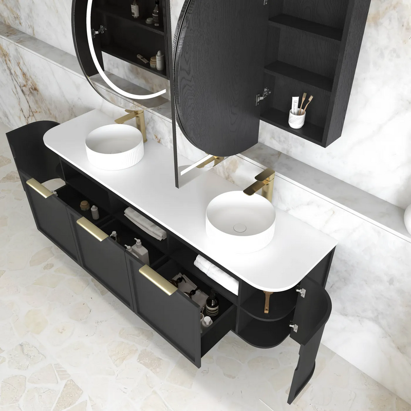 Otti Hampshire Satin Black Wall Hung Curve Vanity