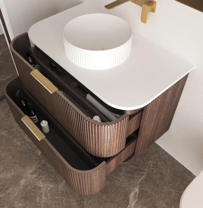 Otti Havana Sable Walnut Fluted Wall Hung Curve Vanity
